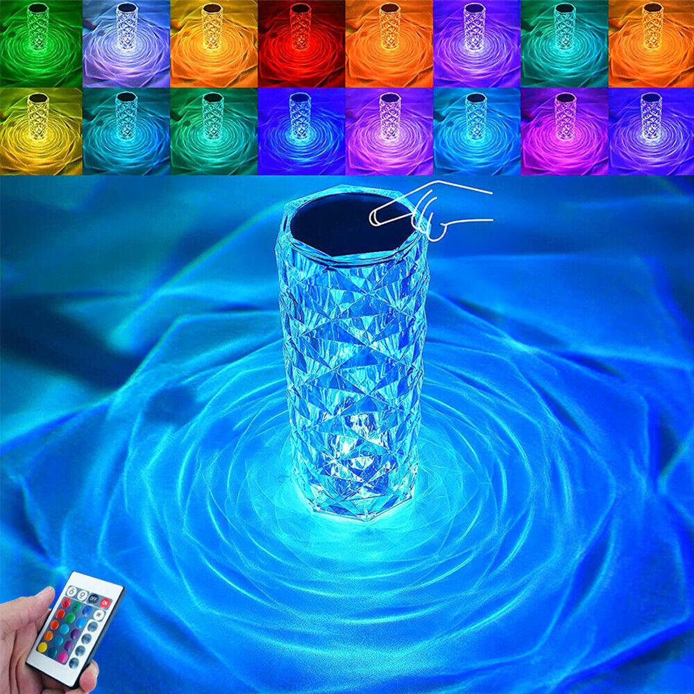 Crystal Table Lamp With Rose Diamond Touch LED Light Suitable For Universal Use, 3 or 16 Color, USB Powered