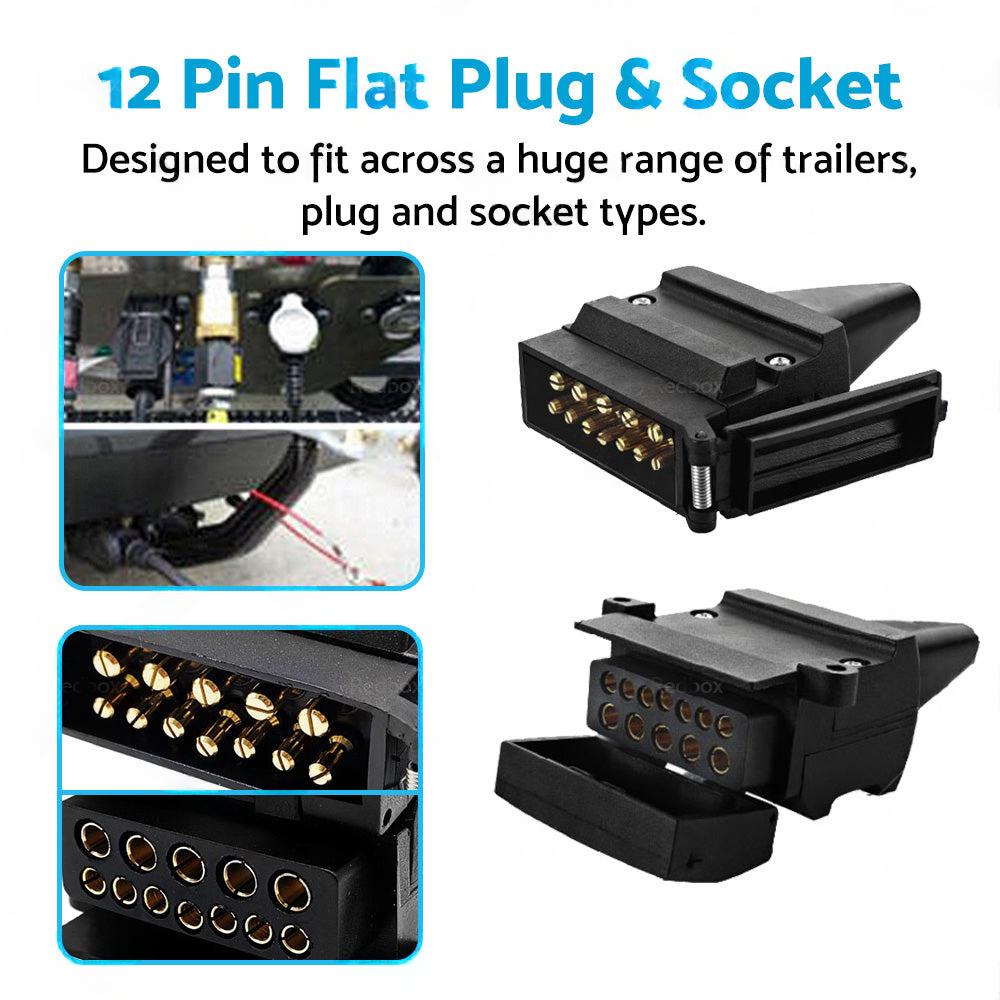 Pair 12 Pin Plug and Socket Connectors Suitable For Trailer Camper Caravan 4WD