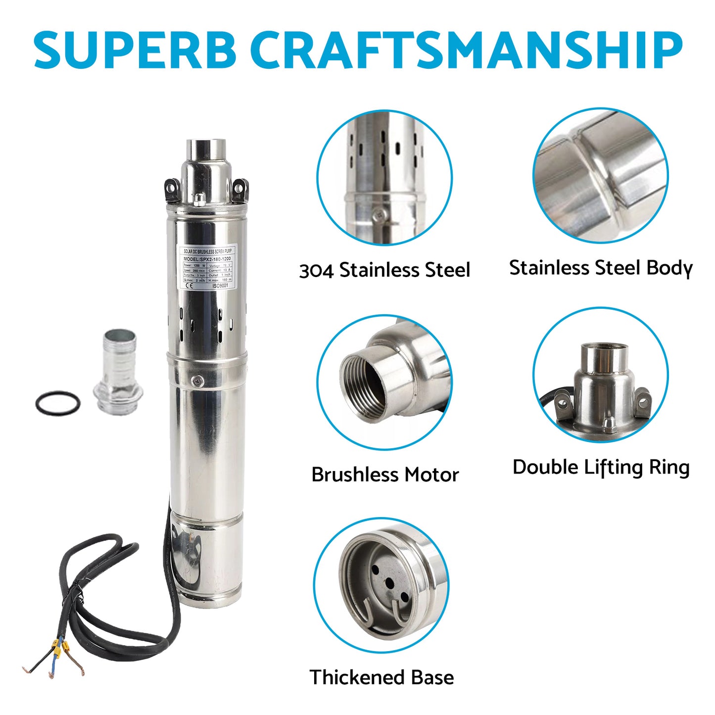 {{ 3in 48V 750W Solar Bore Pump Screw MPPT Submersible Deep Well Pump 140M }} - Buy Car Parts Online at {{ Kaka Auto Parts }}.