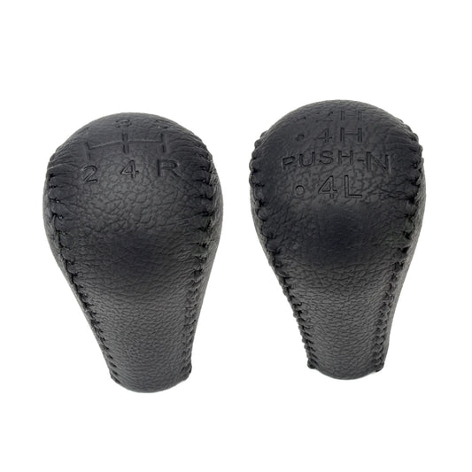 Leather Transfer Case & Gear Shift Knobs 2x Black Suitable For Nissan Patrol GQ / GU