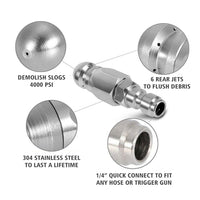 Stainless Steel Sewer Jetter Nozzle For Pressure Washer Suitable For 1in or 4in Drain Connection