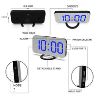 Digital Alarm Clock with Mirror LED Display Suitable For Wall & Bedroom, Snooze Function, Dim Mode
