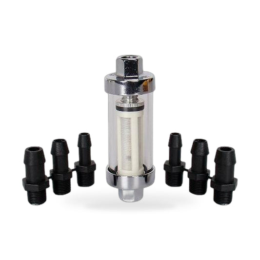 1xChrome Glass Inline Fuel Filter Reusable Washable 1/4" 5/16" 3/8" Universal - ZT2