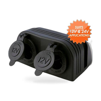 compare product 12V-24V Dual Port Surface Mount Cigarette Lighter Suitable for Car Boat Caravan