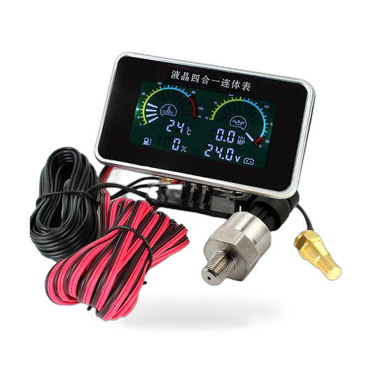 4-in-1 Car LCD Digital Gauge Suitable for Oil Pressure Voltage Water Temperature