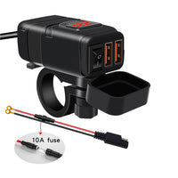 Dual USB Port Motorcycle Fast Charger Socket Suitable For Motorcycles ¡§C With LED Voltmeter Display & ON/OFF Switch