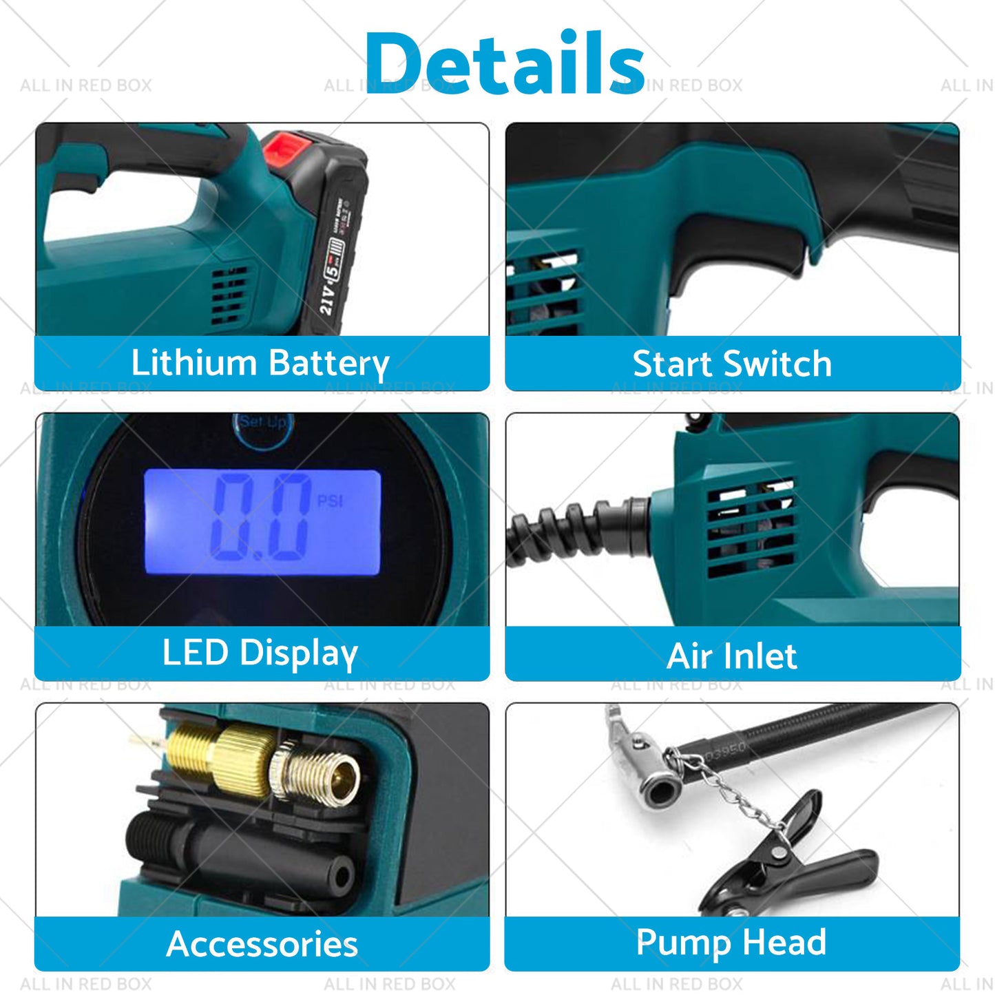 {{ Cordless Portable Tyre Inflator Pump w/ Battery Charger For Makita 18V Battery }} - Buy Car Parts Online at {{ Kaka Auto Parts }}.