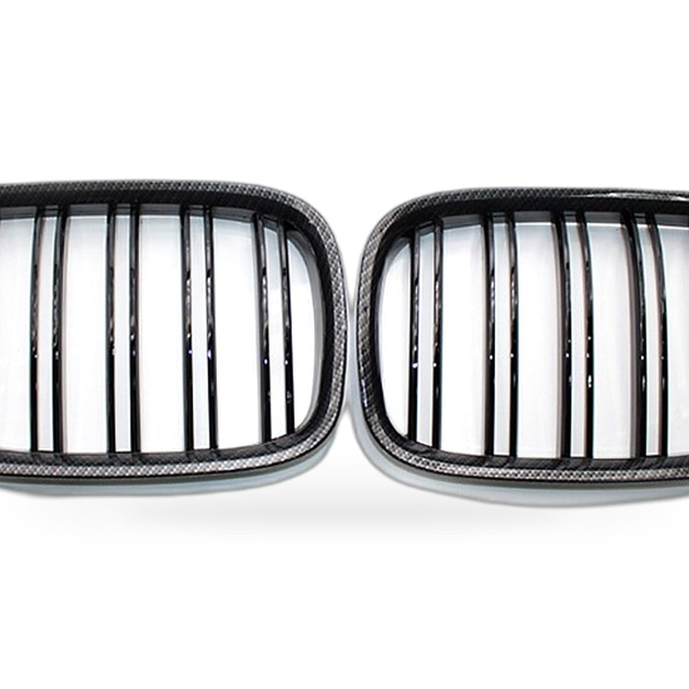 Carbon Pattern Glossy Black Double Line Front Grille Suitable for BMW 7 Series - XQ1