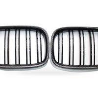 Carbon Pattern Glossy Black Double Line Front Grille Suitable for BMW 7 Series - XQ1