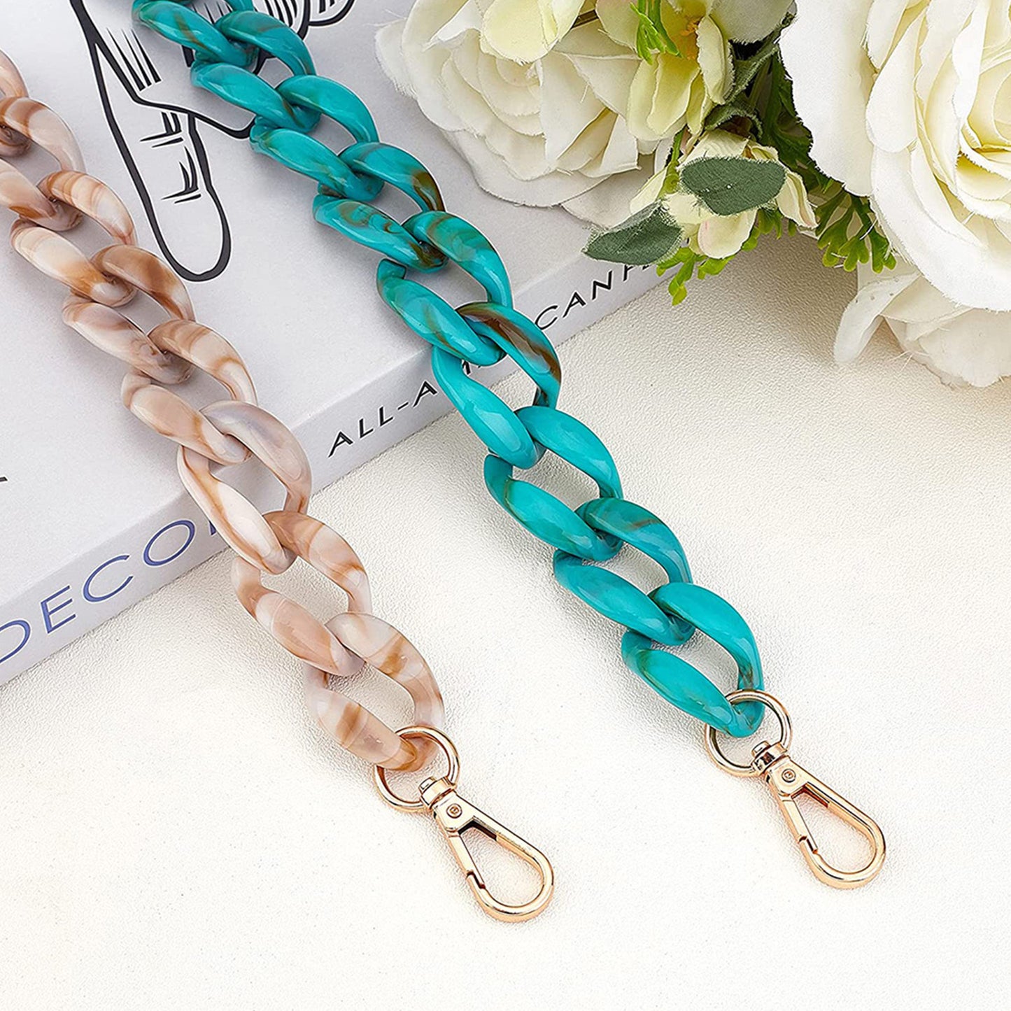 2PCS Resin Purse Chain Handle Acrylic Bag Strap Detachable Purse Clutches Handle