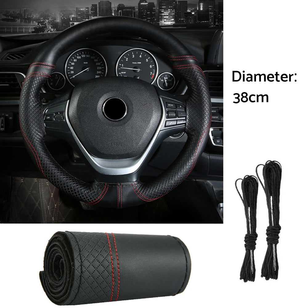 Premium Leather DIY Steering Wheel Cover Suitable For Car ¡§C 38cm Auto Protection With Needle