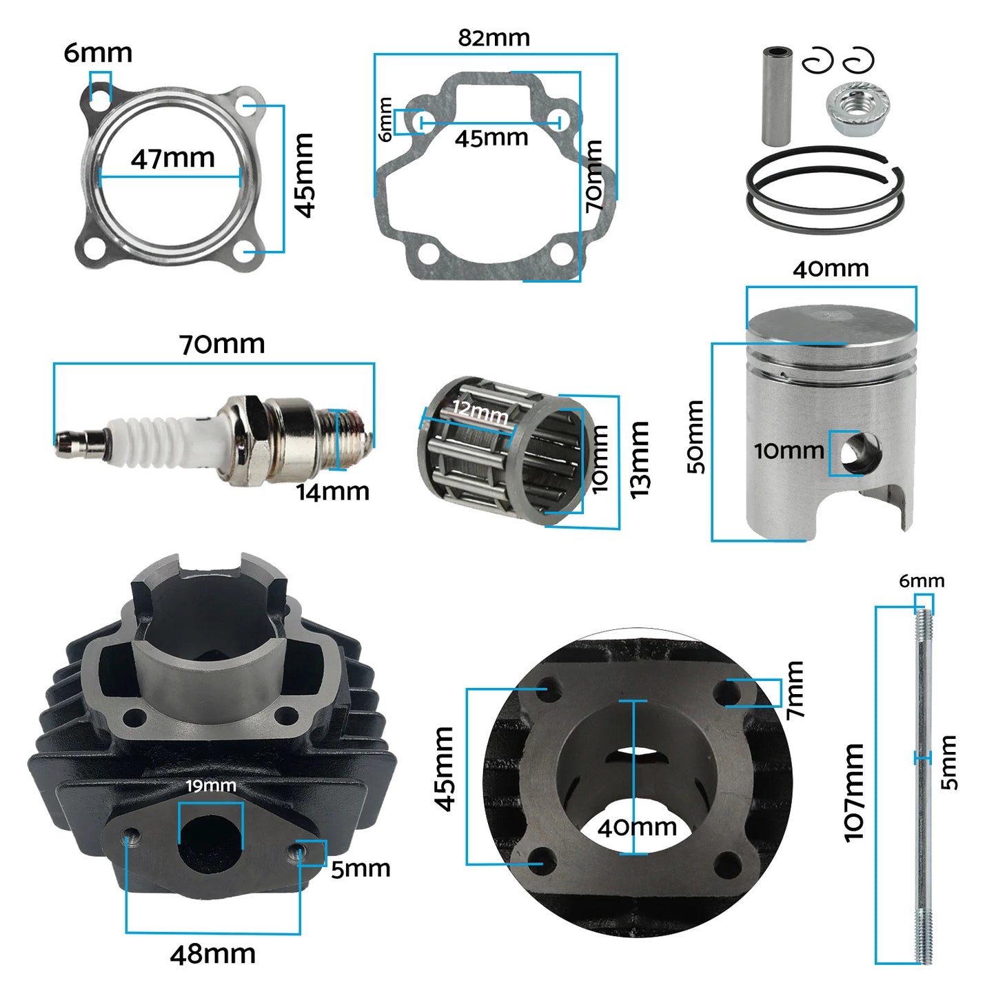 Rebuild Cylinder Head Bore & Piston Kit Suitable For Yamaha PW50 Peewee50