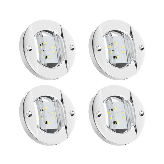 4x Round LED Marine Boat Cabin & Deck Courtesy Lights Suitable For Walkway - White Stern Light