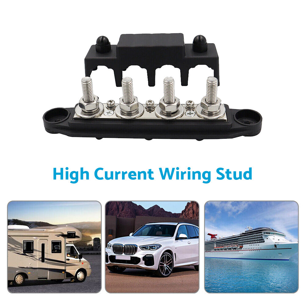 2x M8 4-Post 250A DC 48V Studs Bus Bar Power Distribution Box Terminal Block Suitable For Heavy Duty Applications