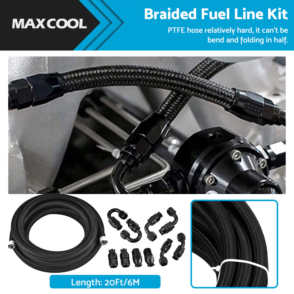 {{ 8AN E85 Stainless Steel Braided PTFE Fuel Line Hose Swivel Fittings Kit 20FT 6M }} - Buy Car Parts Online at {{ Kaka Auto Parts }}.