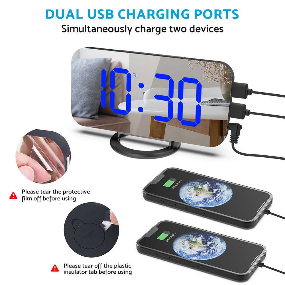 Digital Alarm Clock with Mirror LED Display Suitable For Wall & Bedroom, Snooze Function, Dim Mode