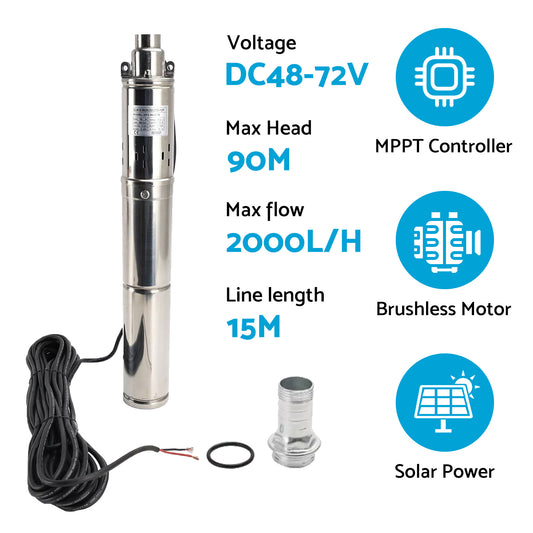 3in 48V 750W Solar Submersible Bore Hole Water Pump Suitable for Deep Well