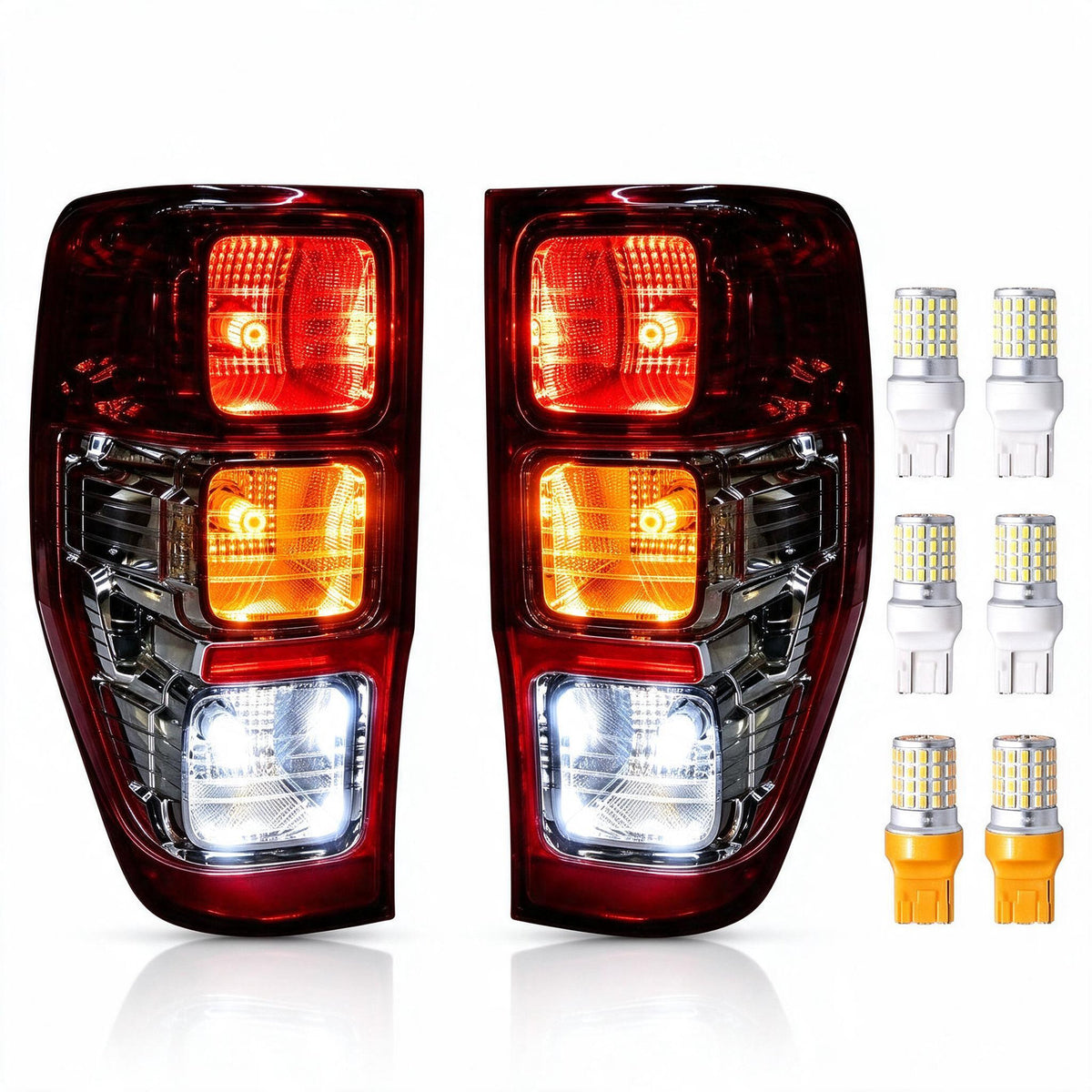 Chrome Tail Light Assembly LH RH with LED Globes Suitable for Ford Ranger Ute - ZT2