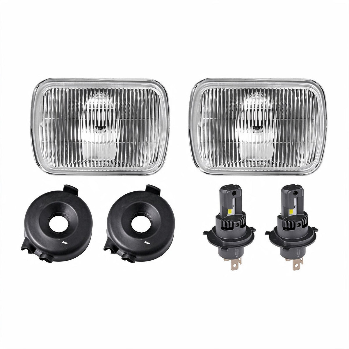 7" Square Head Lamp Set with H4 LED Globes Suitable for Jeep Wrangler CJ Ford - BD1
