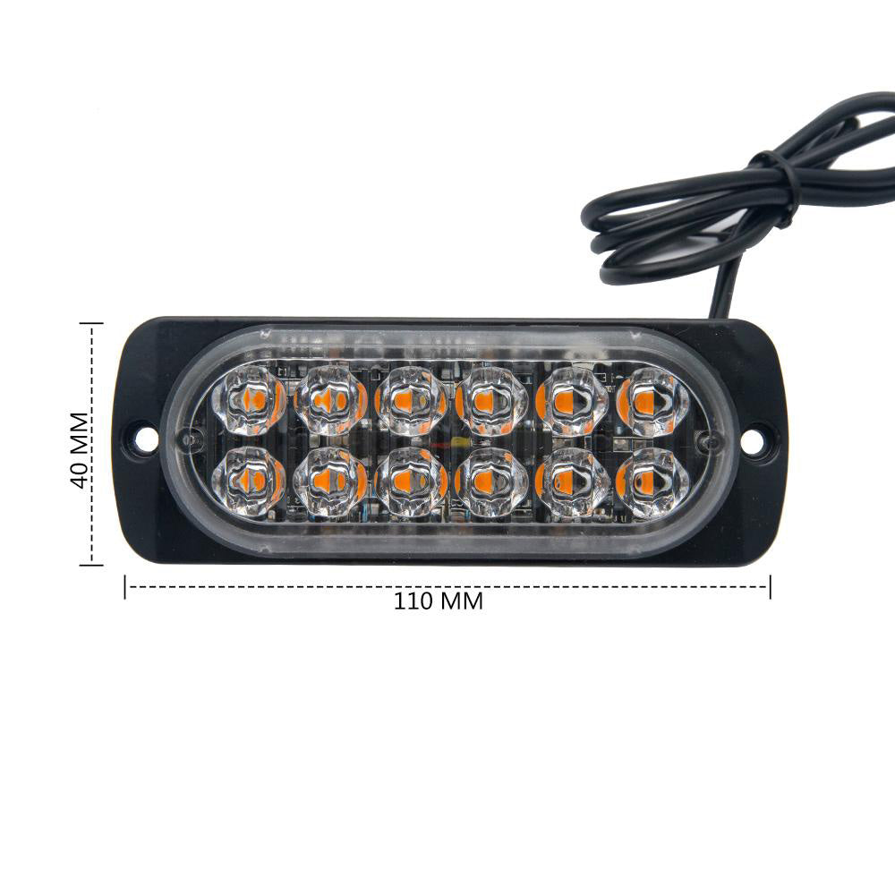 12 LED Strobe Light Emergency Warning Beacon White Amber 12V/24V