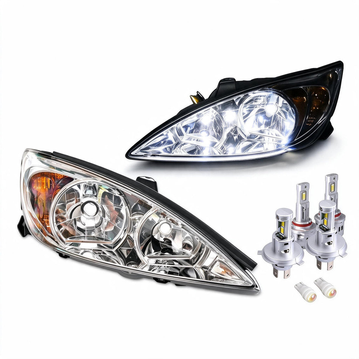 Head Light Chrome with LED Globes Set LH RH Suitable for Toyota Camry - BD2