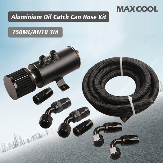 Aluminium Baffled Engine Oil Catch Can 0. 75L 2 Port AN10  3M Hose Fitting Kit