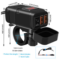 Dual USB Port Motorcycle Fast Charger Socket Suitable For Motorcycles ¡§C With LED Voltmeter Display & ON/OFF Switch
