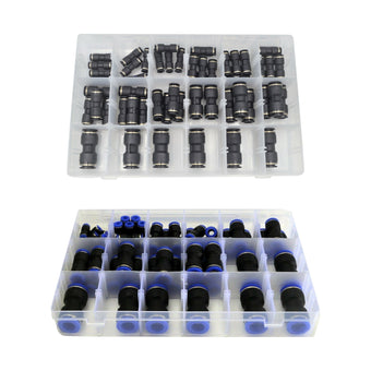 compare product Pneumatic Push In Air Line Hose Joiner Quick Connect Kit 50pcs Imperial & 58pcs Metric