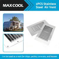 2 x Stainless Steel Rectangular 14 Louvre Air Vent, Caravan, Boat, Wall Eave