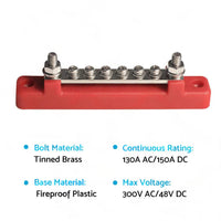 1 Red  and  1 black Bus Bar Power Distribution Terminal Block 6 Way 12V 150A Rated
