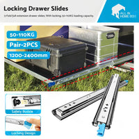 PAIR 90KG Loading Capacity Locking Drawer Slide Runner Trailer 800mm or 1600mm
