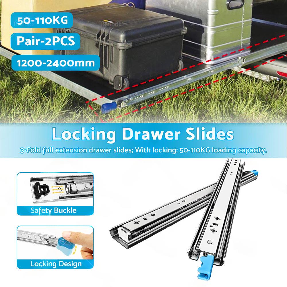 PAIR 90KG Loading Capacity Locking Drawer Slide Runner Trailer 800mm or 1600mm