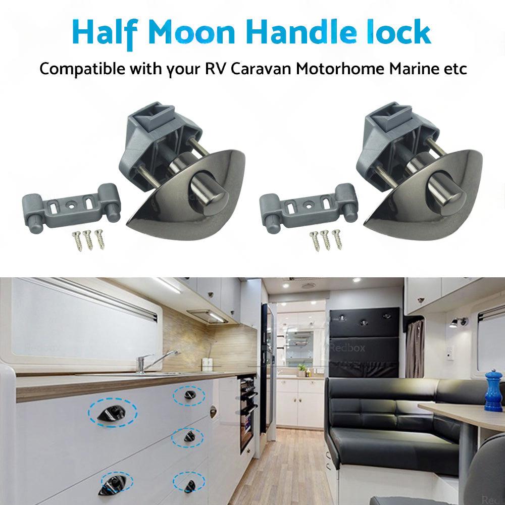 2x Zinc Alloy Half Moon Handle Push Lock Knob For Camper RV Kitchen Cabin Black