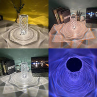 Crystal Table Lamp With Rose Diamond Touch LED Light Suitable For Universal Use, 3 or 16 Color, USB Powered