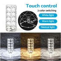 Crystal Table Lamp With Rose Diamond Touch LED Light Suitable For Universal Use, 3 or 16 Color, USB Powered