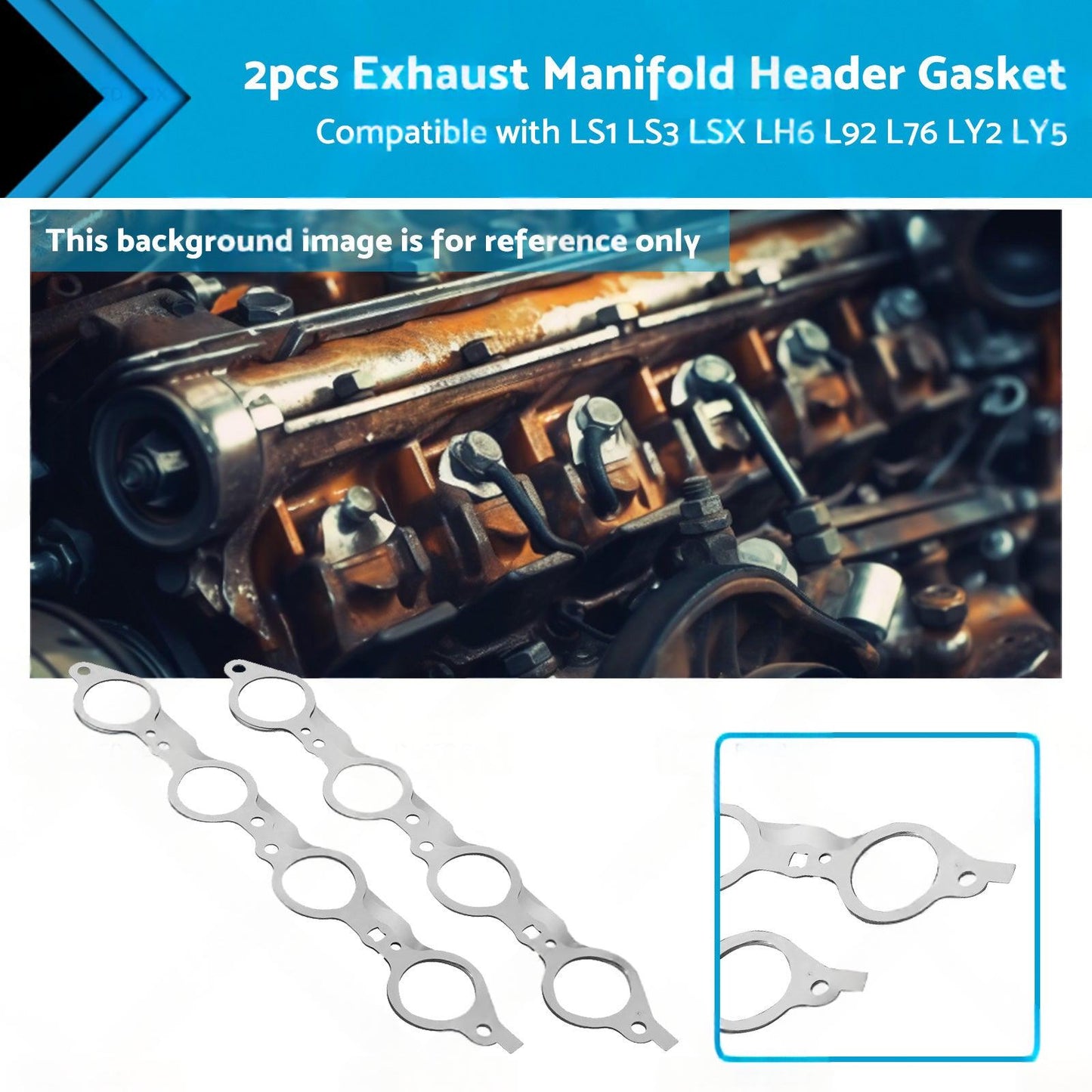 2PCS Exhaust Manifold Gasket Multi-Layer Steel Header Suitable For LS1 LS3 LSX