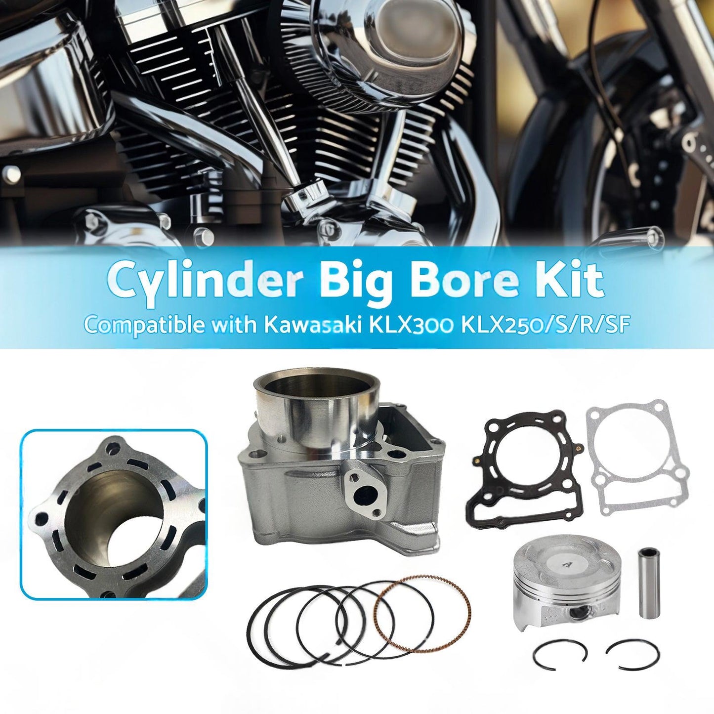78mm Cylinder Big Bore Kit Suitable For Kawasaki KLX300 / KLX250 S / R / SF 1993-2014