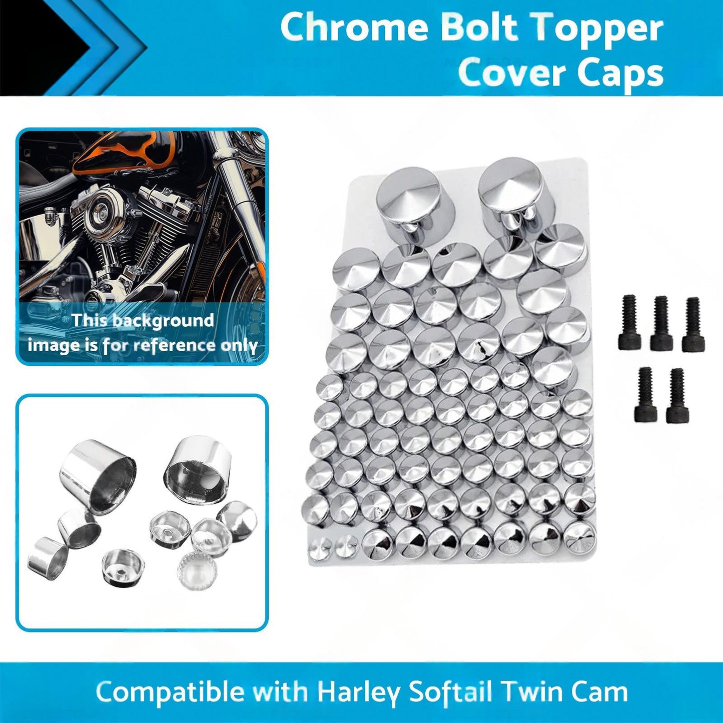 Chrome Bolt Topper Cover Caps Suitable For Harley Twin Cam Softail 2007-2013