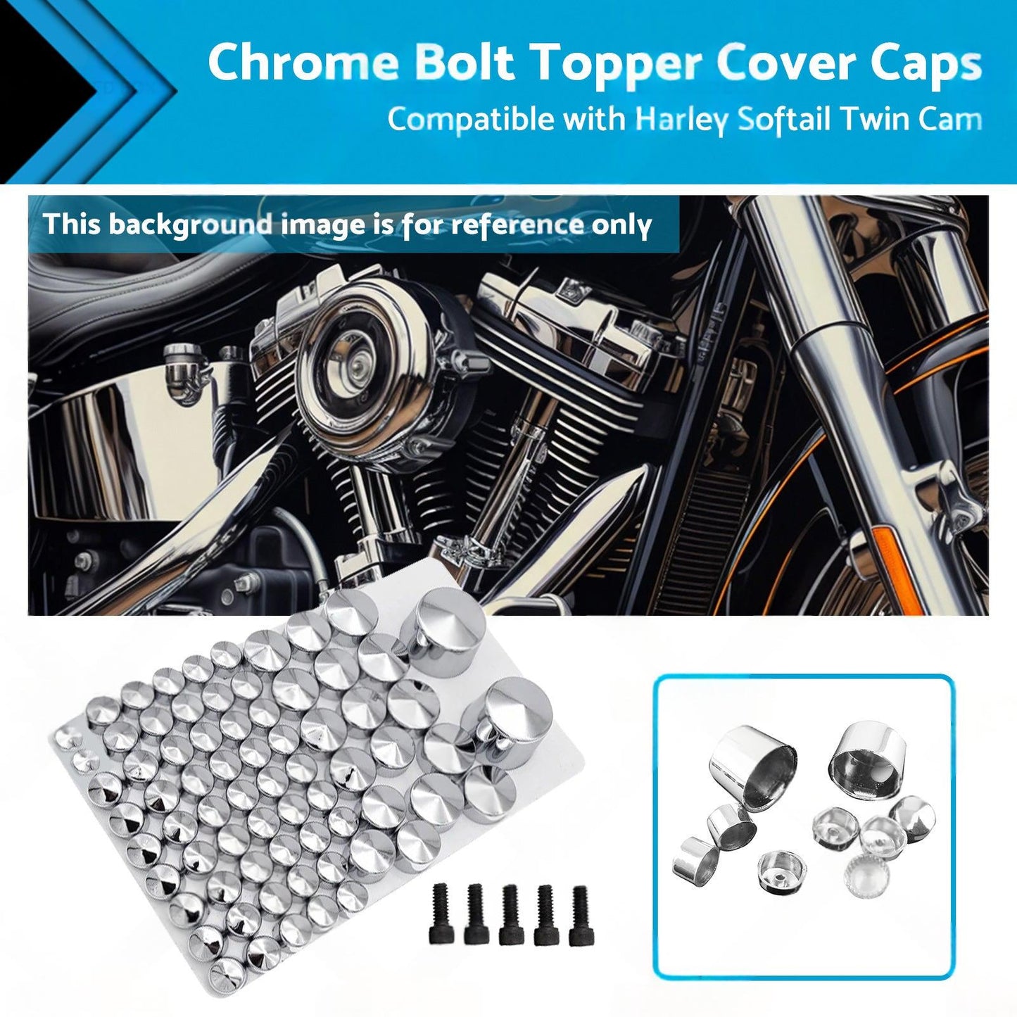Chrome Bolt Topper Cover Caps Suitable For Harley Twin Cam Softail 2007-2013