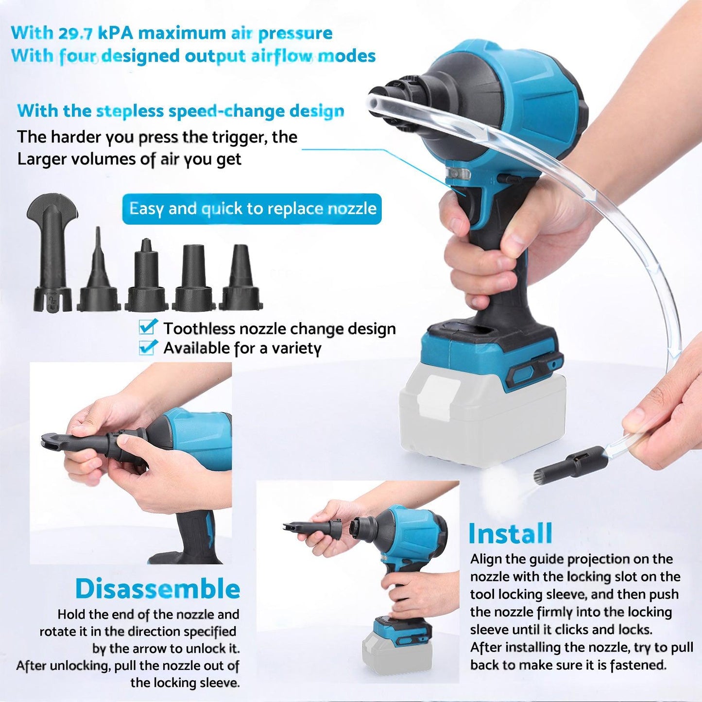 For Makita 18V Battery Cordless Air Duster Dust Blower Inflator Vacuum Cleaner