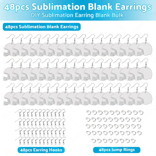 48PCS Sublimation Helmet Earring Blank MDF Double-Sided with Hook and Jump Ring
