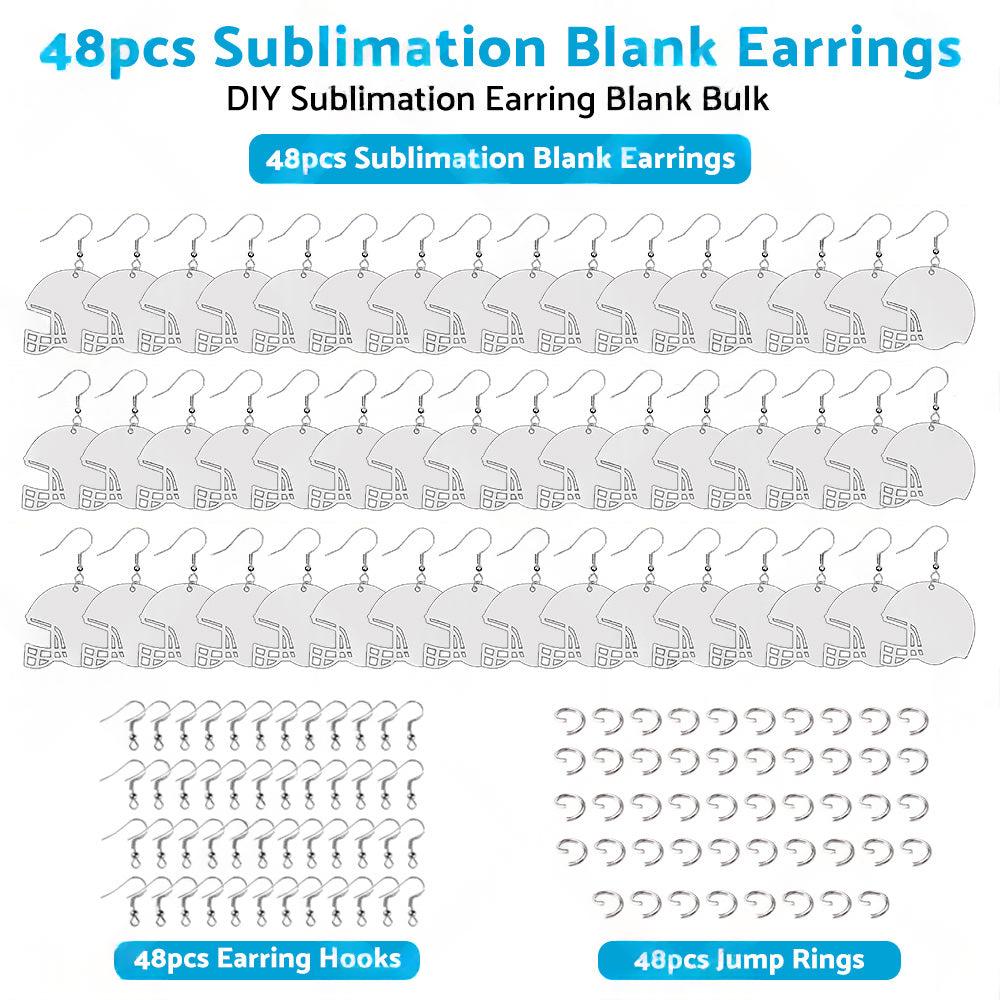 48PCS Sublimation Helmet Earring Blank MDF Double-Sided w  Hook and Jump Ring