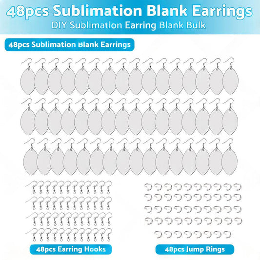 48PCS Sublimation Blank MDF Rugby Earrings Double-Sided with Hook and Jump Ring