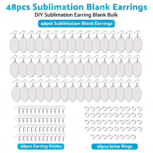 48PCS Sublimation Blank MDF Rugby Earrings Double-Sided with Hook and Jump Ring