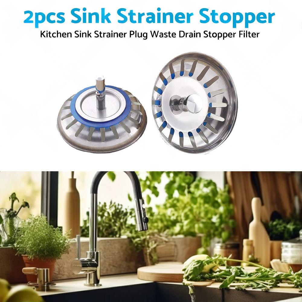 2PCS Kitchen Sink Strainer Plug Waste Drain Stopper Filter Stainless Steel