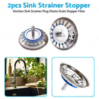 2PCS Kitchen Sink Strainer Plug Waste Drain Stopper Filter Stainless Steel