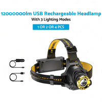 USB-Rechargeable LED Headlamp Flashlight Torch Suitable For Outdoor and Camping, 12,000,000lm