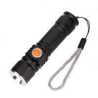 1x Black USB Rechargeable LED Flashlight Torch Suitable For Outdoor Use, Waterproof