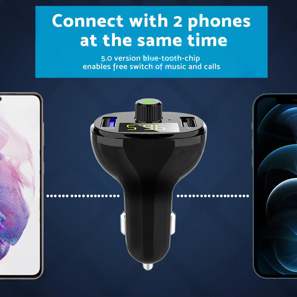 Bluetooth-5. 0 Radio Car Kit Wireless FM Transmitter Dual USB Charger MP3 Player