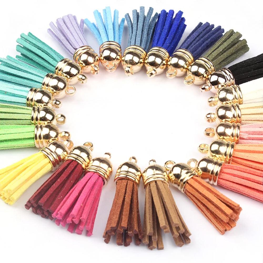 250PCS Keychain Ring Tassels Bulk Colored Leather Tassel Pendants Jewelry DIY